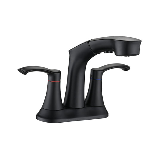 Matte Black 2-Handle Bathroom Faucet with Pull Down Sprayer