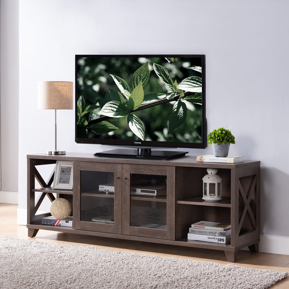 Walnut Oak TV Stand with Unique Storage Solutions