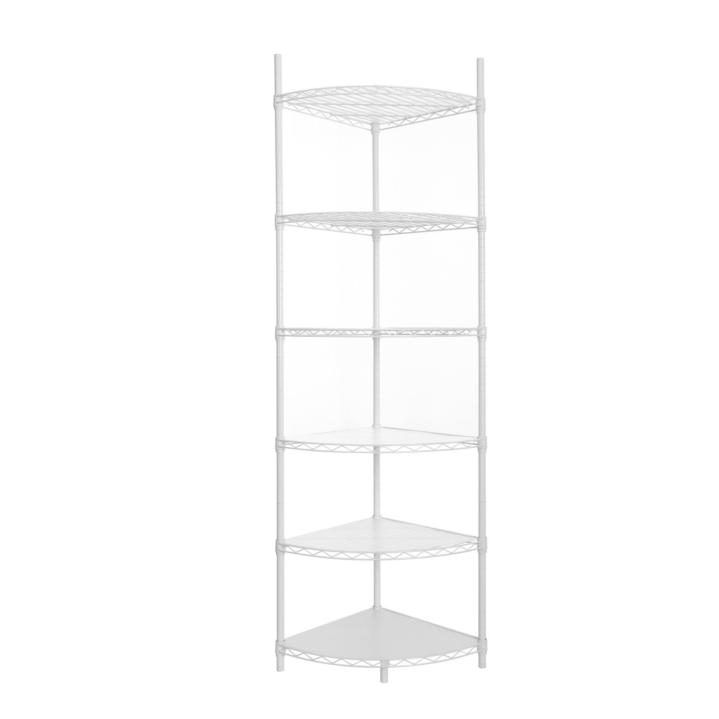 6 Tier Shelf Corner Wire Shelf Rack Adjustable Metal Heavy Duty Free Standing Corner Storage Display Chrome Rack for Bathroom, Living Room, Kitchen - White