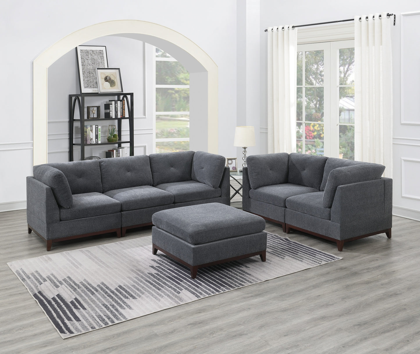 Versatile Ash Grey Chenille Fabric Modular Sofa Set - 6 Piece Contemporary Living Room Furniture