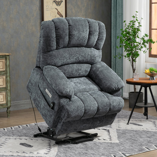 Extra Large Blue Power Lift Recliner Chair with Vibration Massage and Lumbar Heating - 23 Seat Width