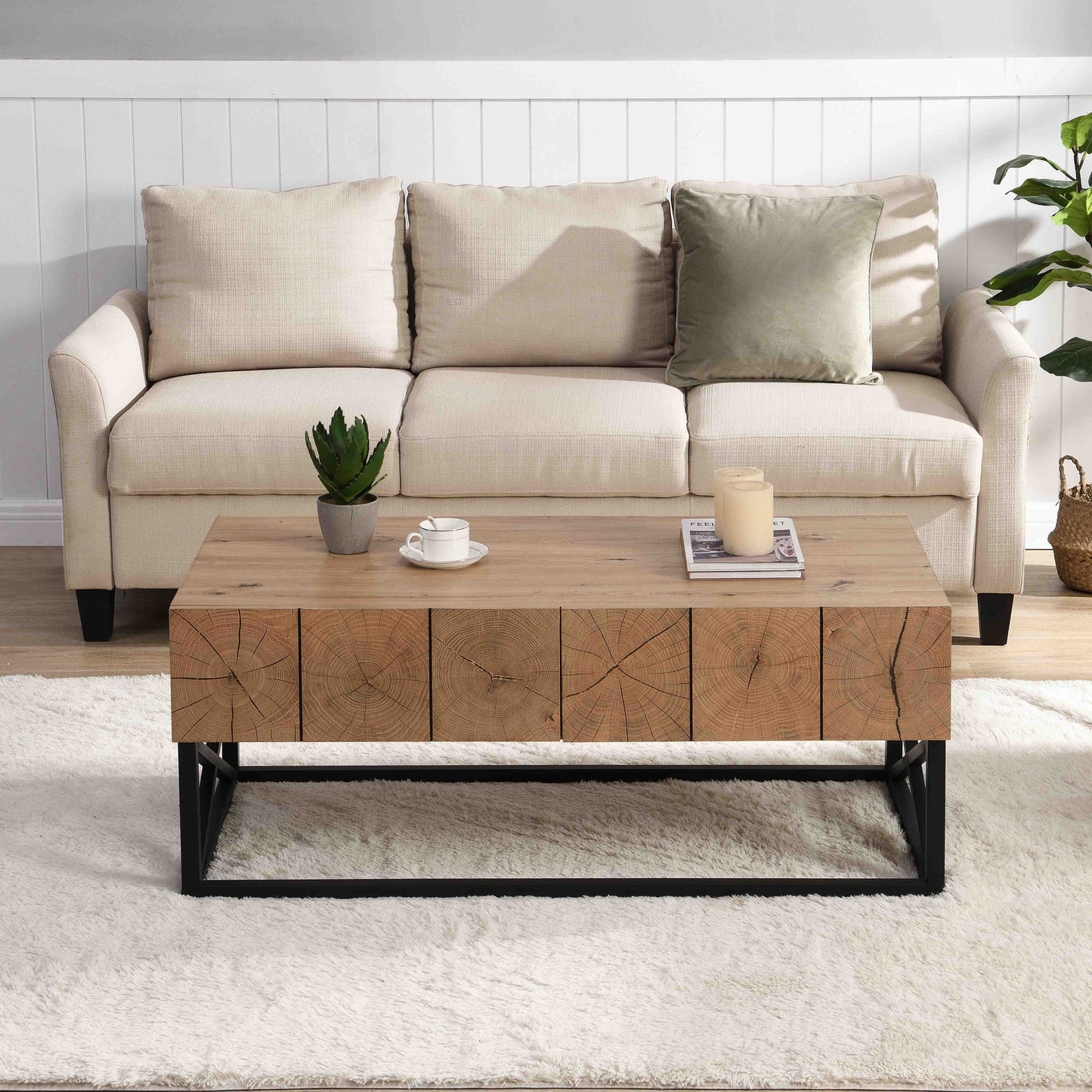 Luxurious 43.31'' Coffee Table with Dual Drawers for Living Room, Bedroom & Office