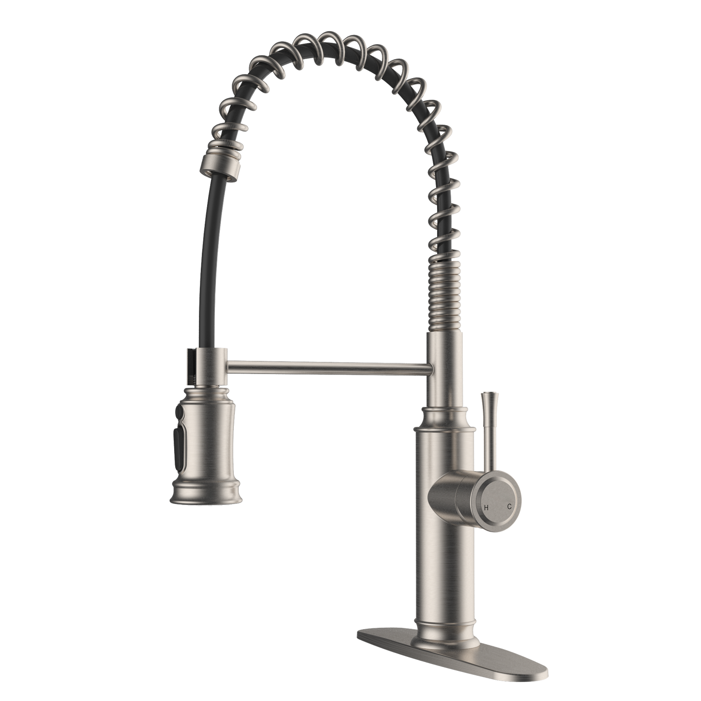 Kitchen Faucet - Spring Kitchen Sink Faucet with 3 Modes Pull Down Sprayer, Single Handle&Deck Plate for 1or3 Holes, 360° Rotation, Spot Resist Stainless Steel No Lead for RV Bar Home