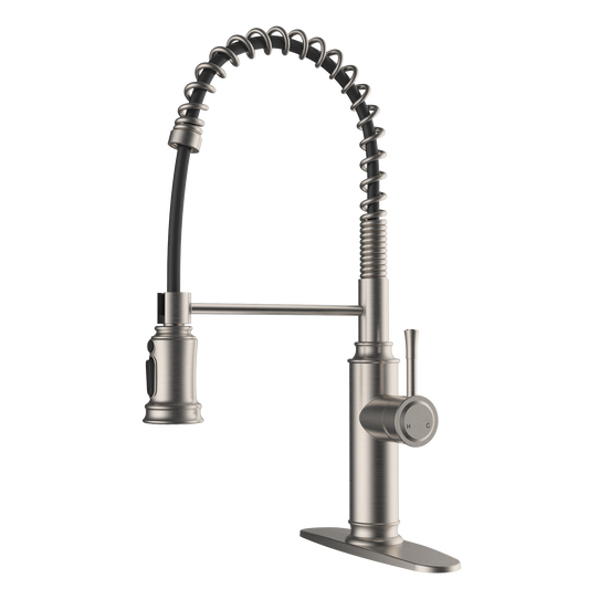 Kitchen Faucet - Spring Kitchen Sink Faucet with 3 Modes Pull Down Sprayer, Single Handle&Deck Plate for 1or3 Holes, 360° Rotation, Spot Resist Stainless Steel No Lead for RV Bar Home