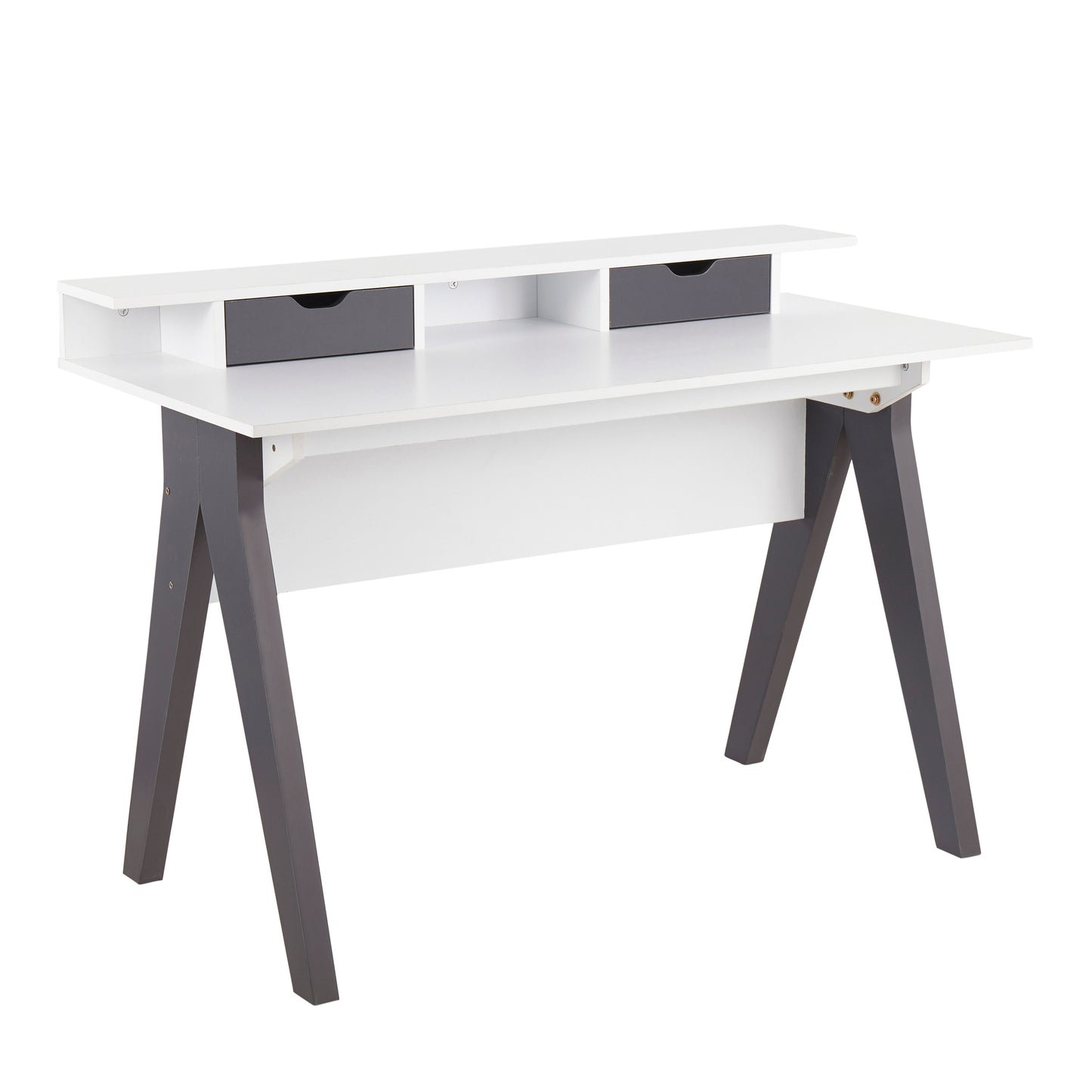 LumiSource Sleek Grey and White Wood Desk with Pull-Out Drawers