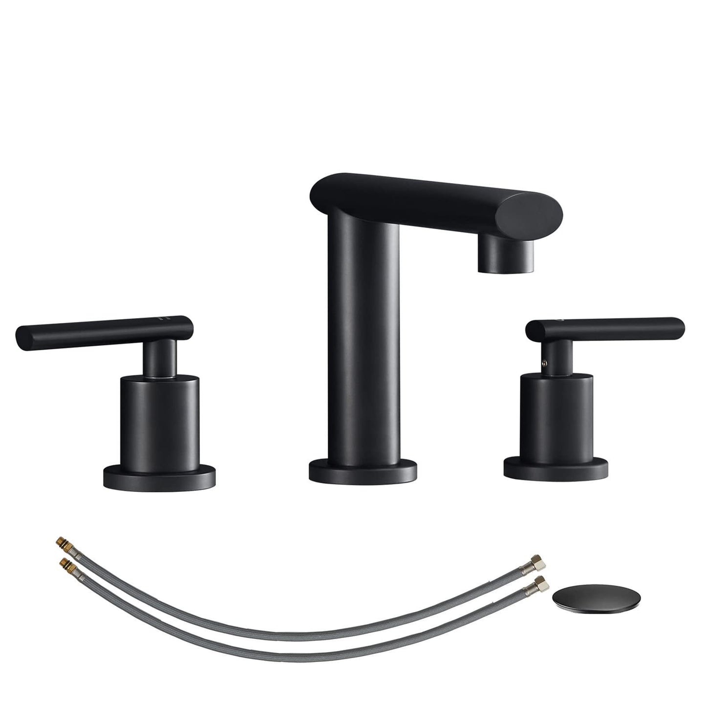 Modern Black Waterfall Bathroom Faucet with 2-Handles and Drain Assembly