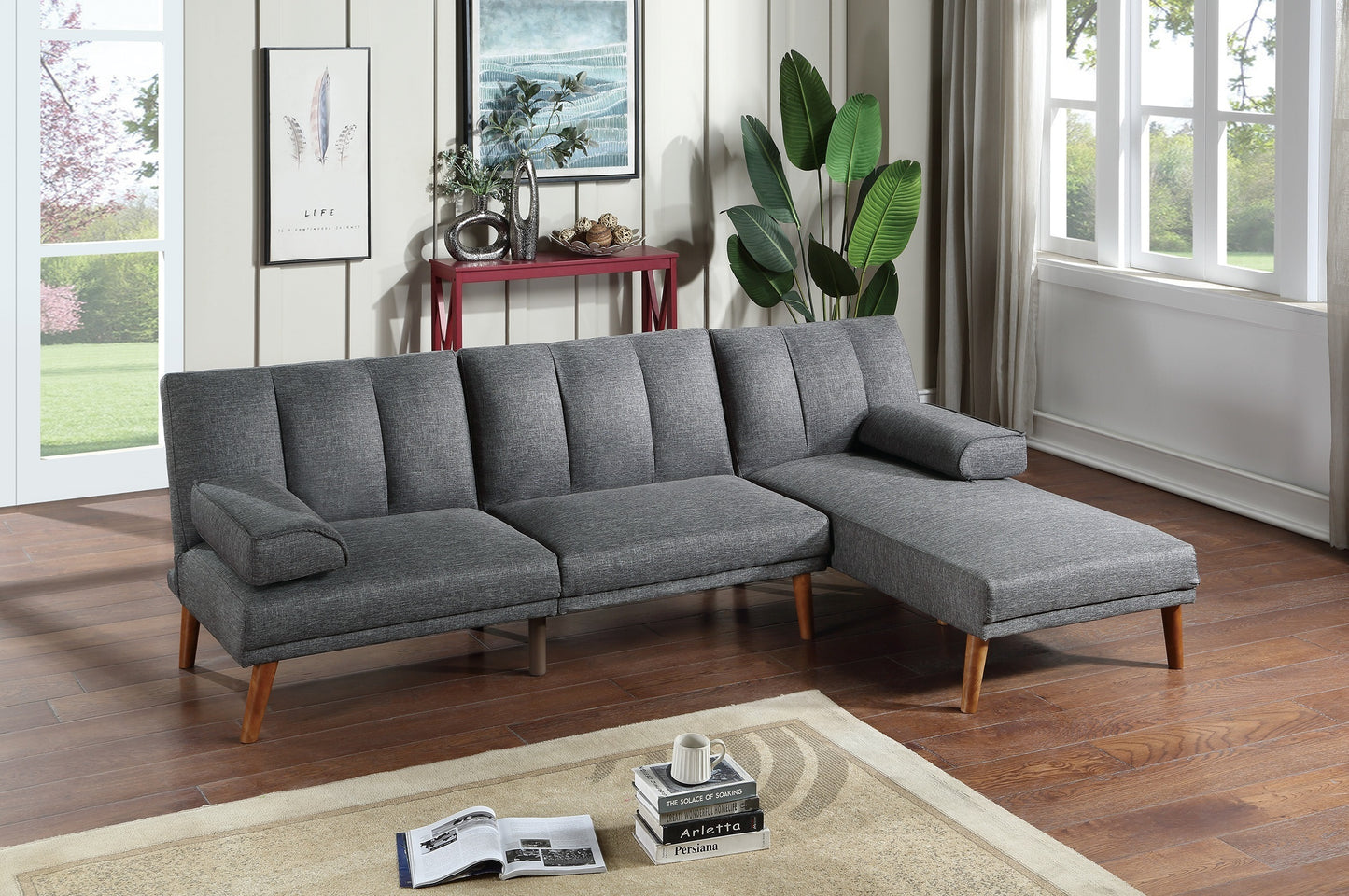 Blue Grey Contemporary Sectional Sofa Set with Adjustable Chaise and Plush Cushions