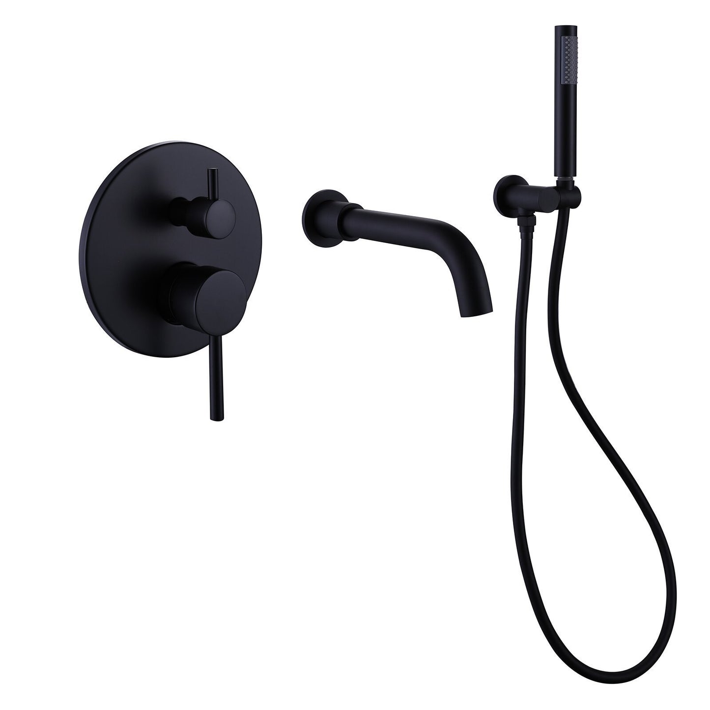 Black Matte 2-Handle Wall Mount Rain Mixer Shower Faucet with Hand Shower