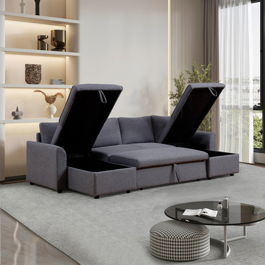 Artemax  U-Shape Pull-out Sleeper Sectional Sofa with Double Storage Spaces ,Dark gray