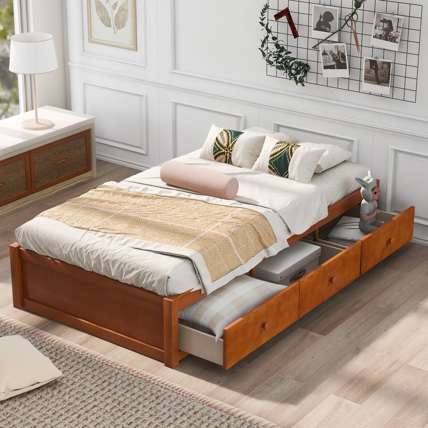 Twin Size Platform Storage Bed with 3 Drawers