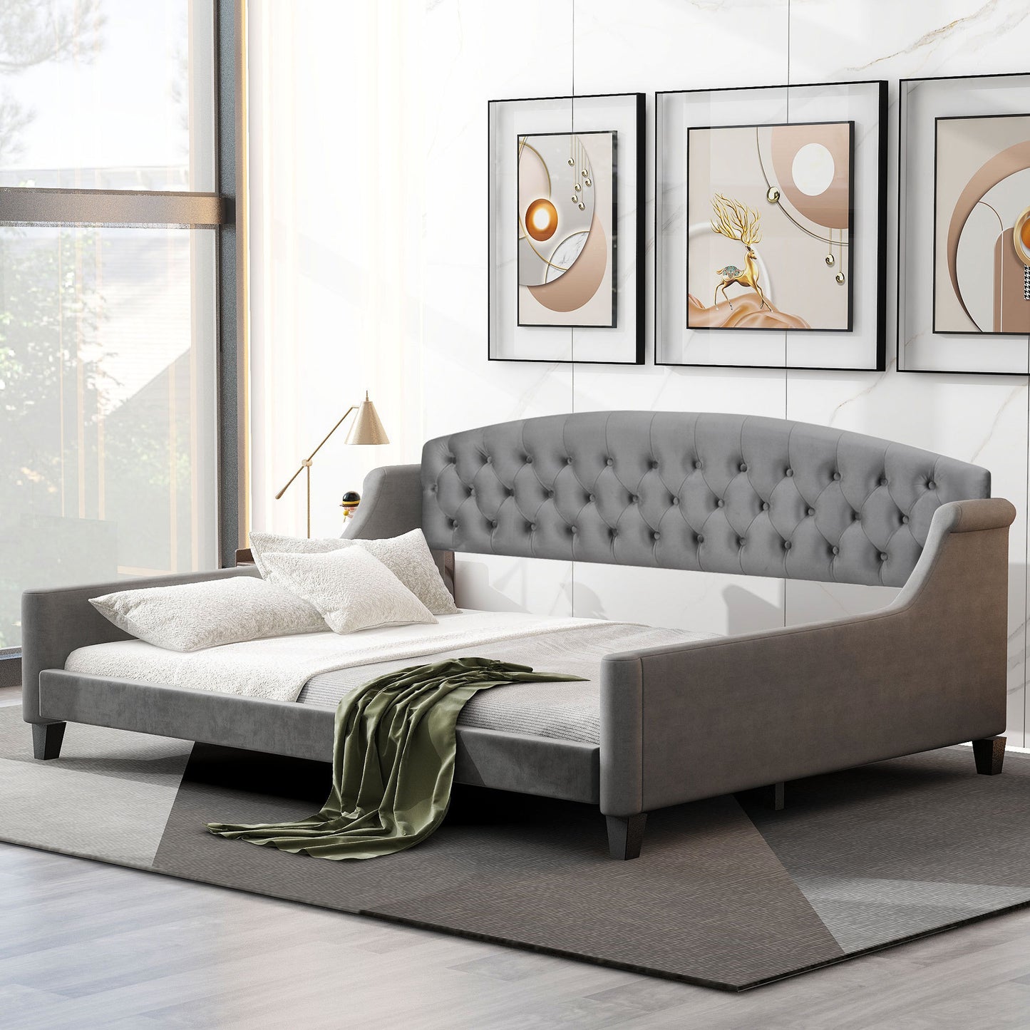 Modern Luxury Tufted Button Daybed, Full, Gray