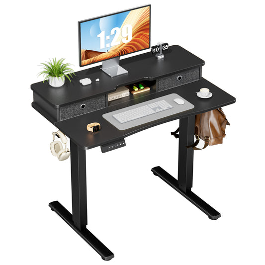 Ergonomic Electric Sit-Stand Desk with Storage and Double Drawers by Sweetcrispy