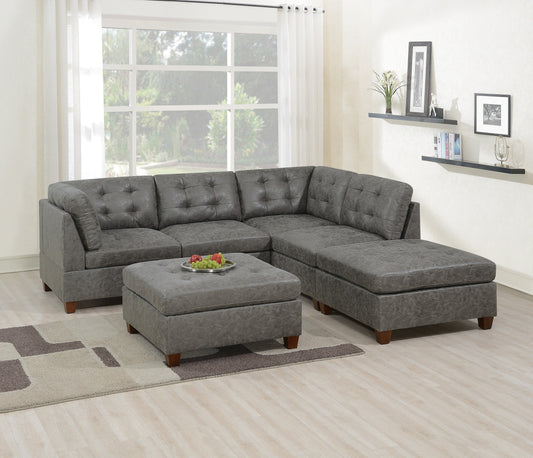 Elegant Antique Grey Modular Sectional Sofa Set with Leatherette Upholstery