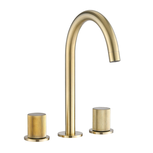 Golden Brushed Two Handles Widespread 8 Inch Bathroom Faucet