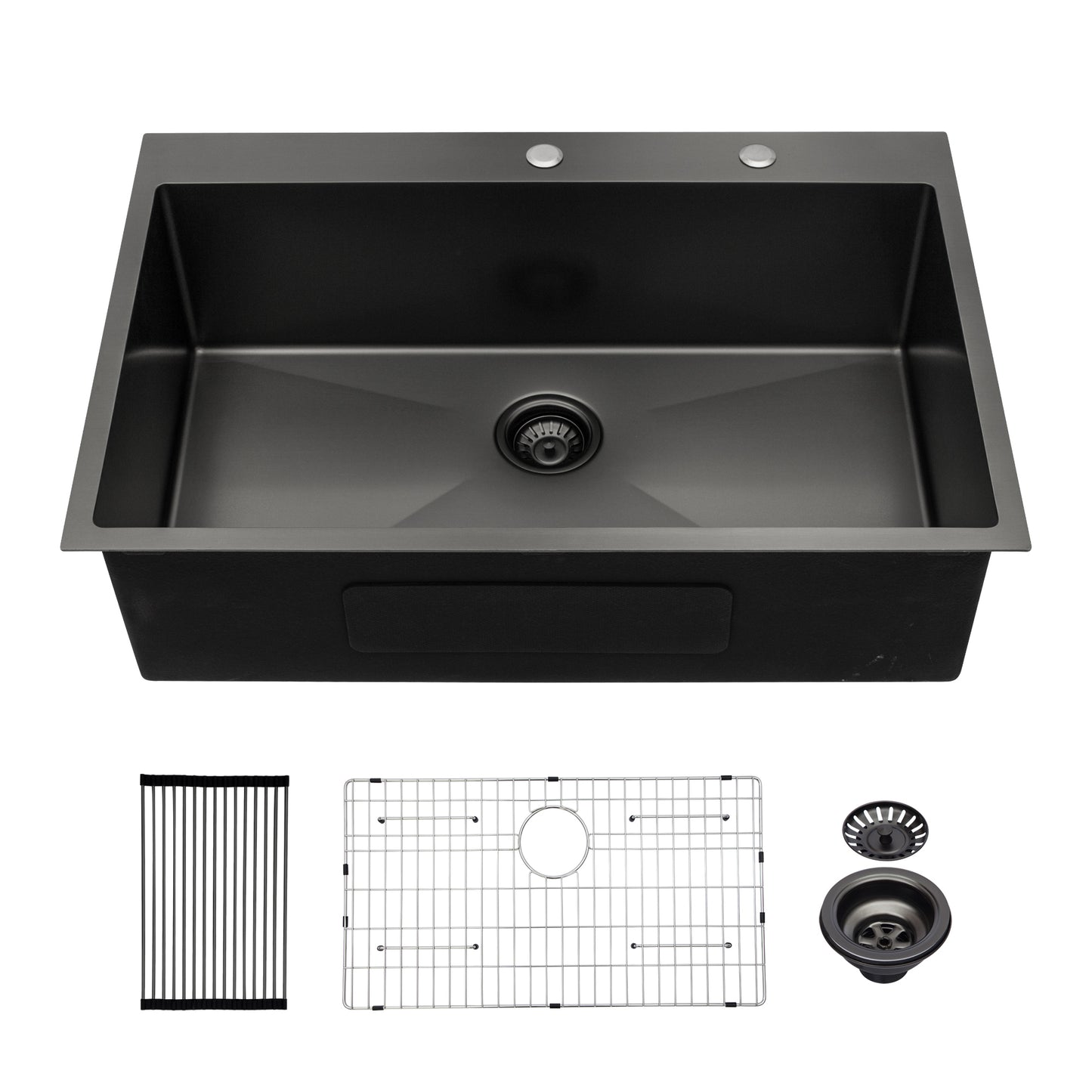 Gunmetal Black Topmount Stainless Steel Kitchen Sink 33x22 inch Radius 10 Gauge Single Bowl Sink