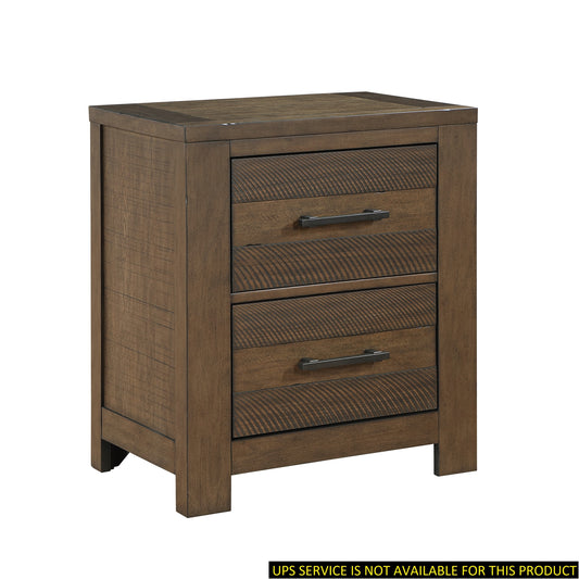 Antique Brown Finish 1pc Nightstand of Two Drawers Bold Look Bedroom Furniture Black Handles