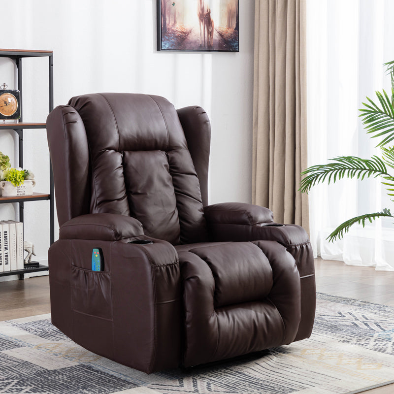 Ultimate Comfort Brown PU Recliner Chair with Eight-Point Massager and Heat Function