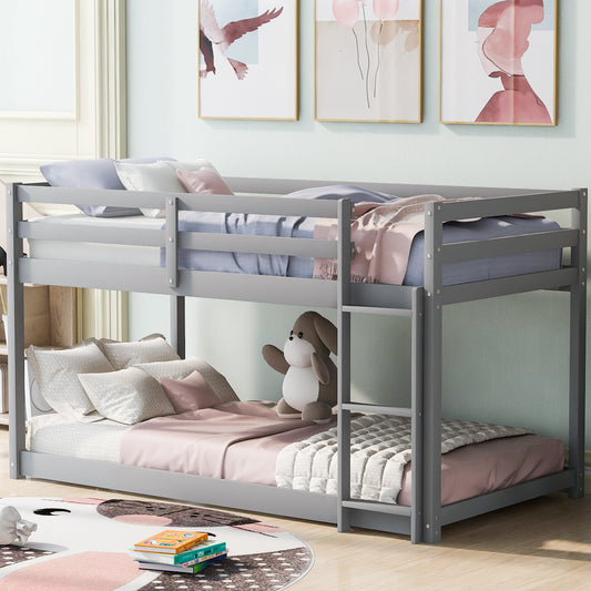 Low Height Twin Bunk Bed with Gray Ladder