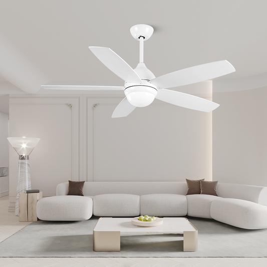 52 Inch Elegant White Ceiling Fan with Remote Control and Dimmable LED Lights