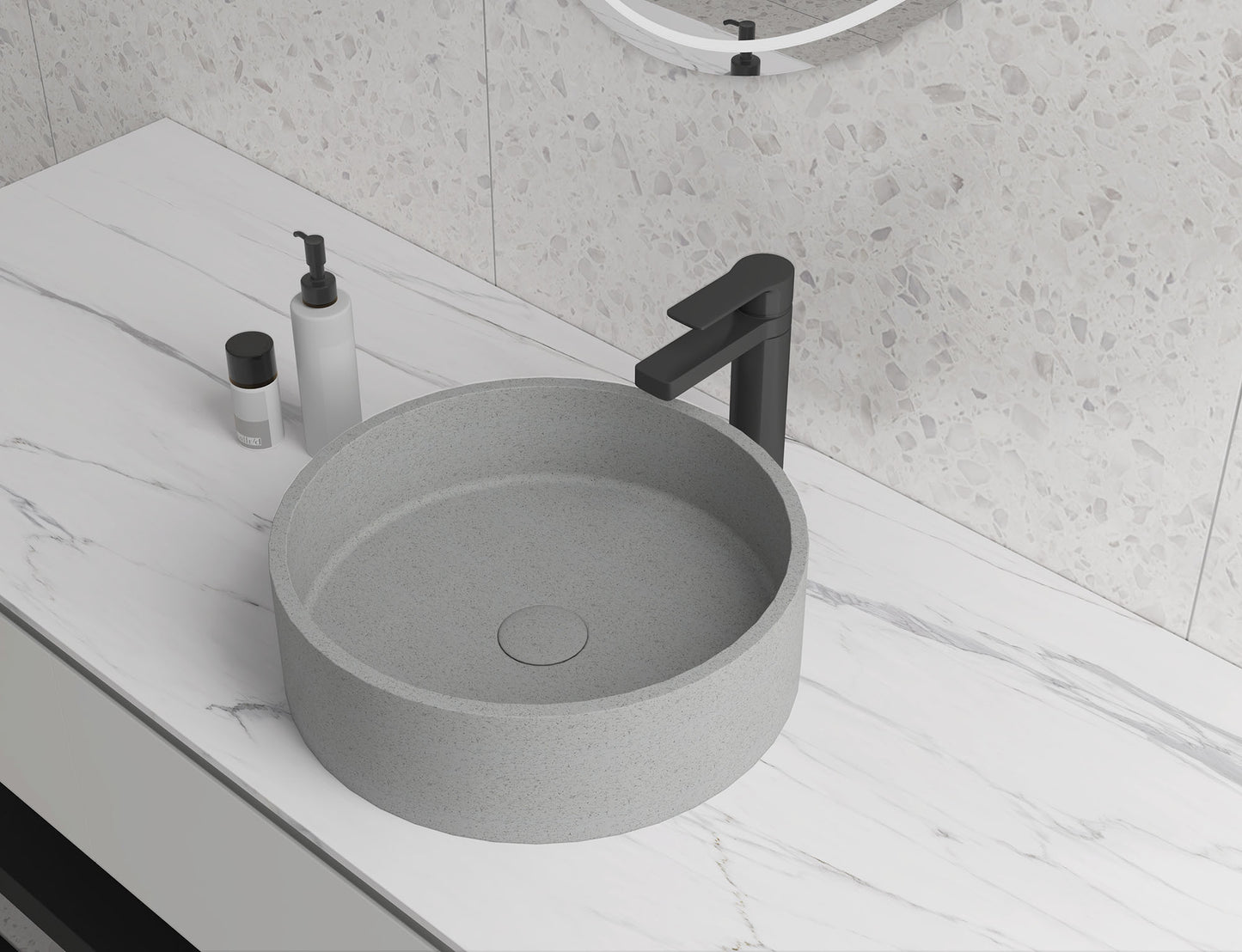 Round Concrete Vessel Bathroom Sink Handmade Concreto Stone Basin Counter Freestanding  Bathroom Vessel  Sink in Grey without  Faucet and Drain