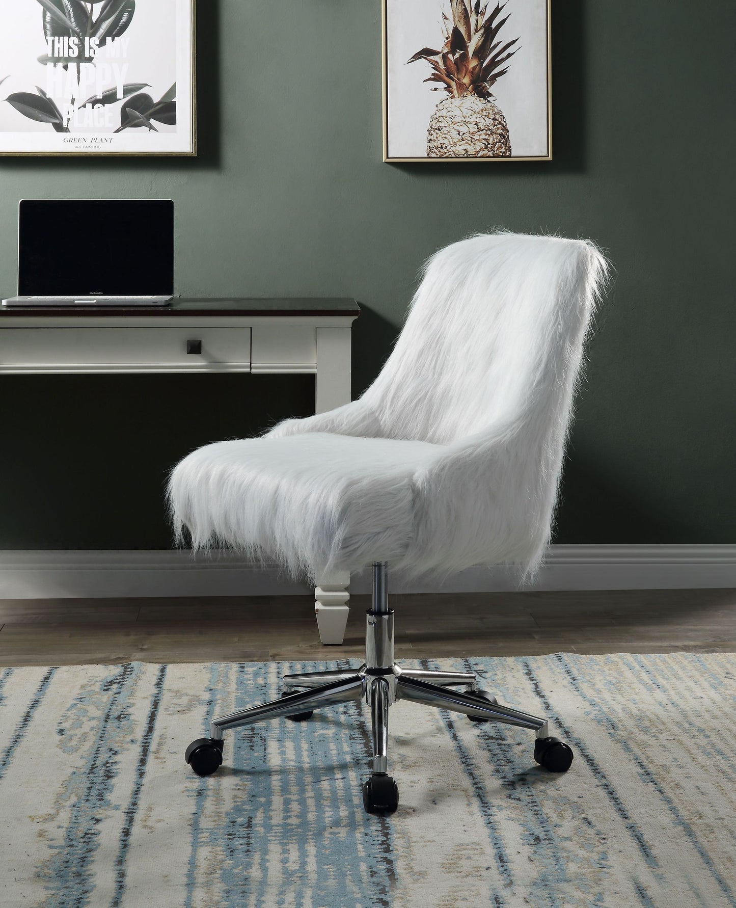 Arundell II Office Chair in White Faux Fur & Chrome Finish OF00122