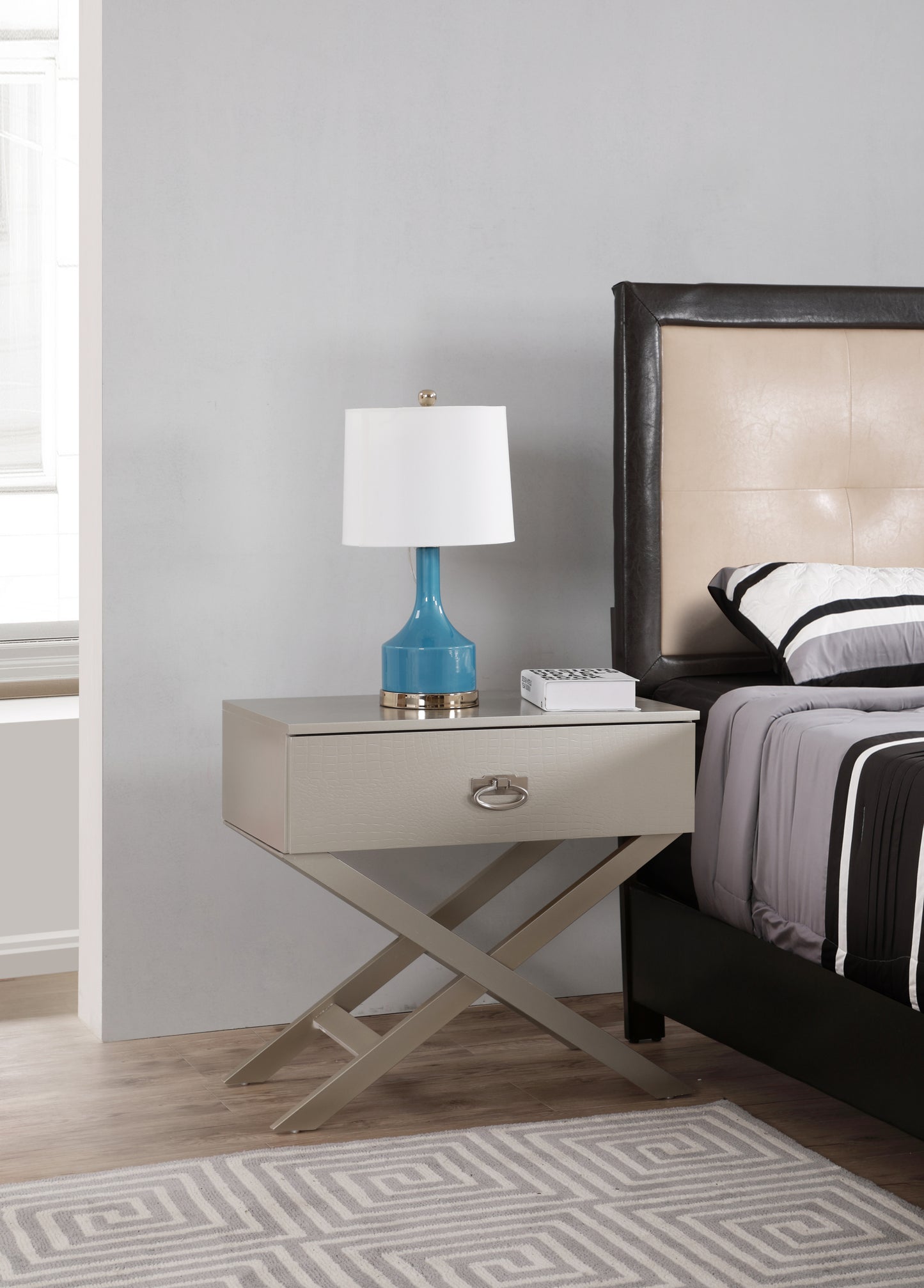 Xavier G0070-N Nightstand , Silver Champagne