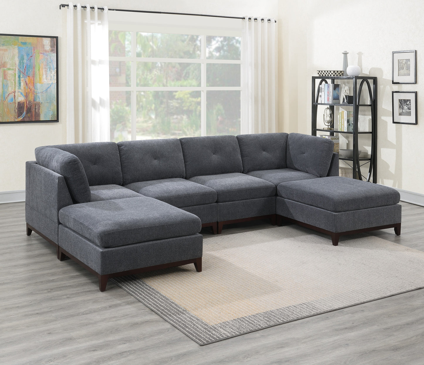 Ash Gray Chenille Fabric Modular Sectional 6-Piece Living Room Furniture Set