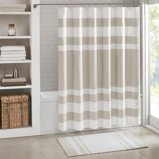 Luxurious Stripe Spa Waffle Shower Curtain with 3M Scotchgard Treatment