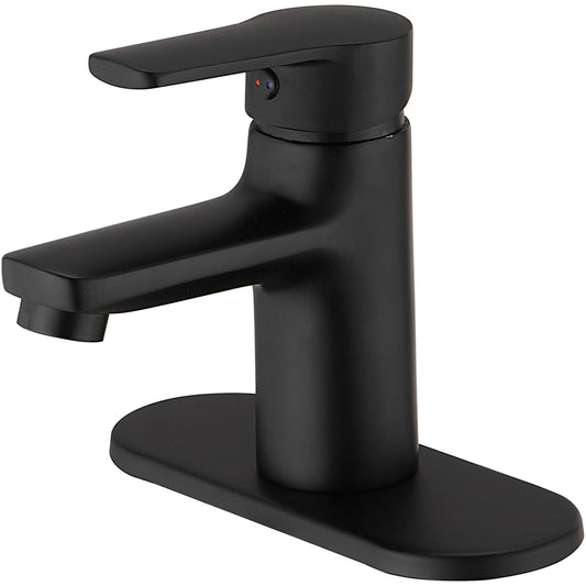 Modern Matte Black Single Handle Single Hole Low-Arc Bathroom Faucet with Supply Line