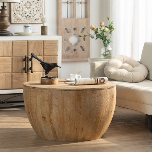 Vintage Style Barrel Design Coffee Table for Home and Office
