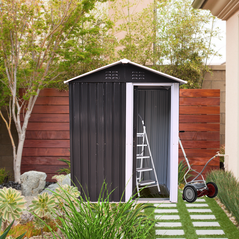 XWT009 Metal storage shed (3*5*6ft) outdoor black and white backyard storing tools