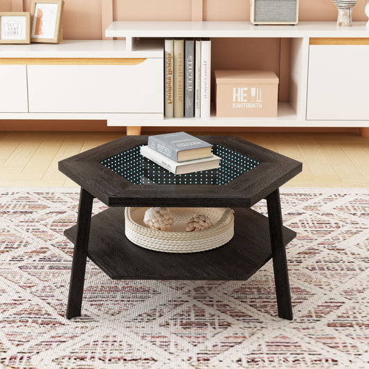 Modern Hexagonal LED Coffee Table with Bluetooth Speakers and Storage