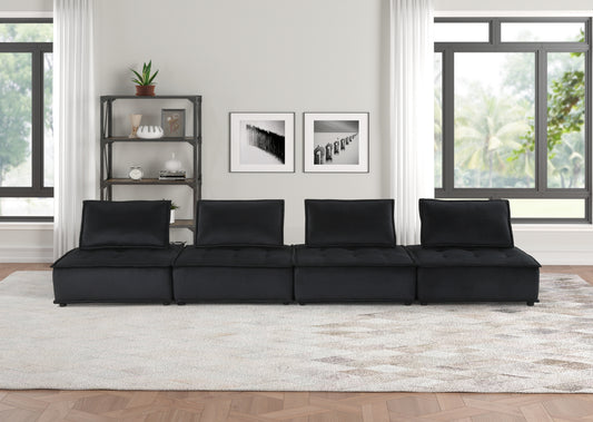 Anna Black Velvet 4-Seater Modular Sofa