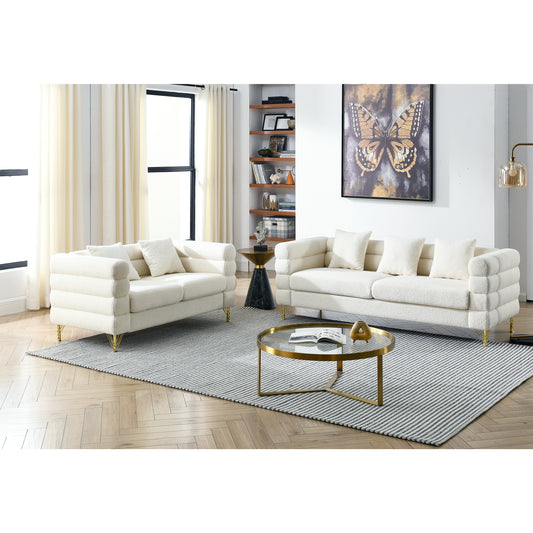 Ivory White Teddy 3-Seater + 2-Seater Modern Sofa Combination