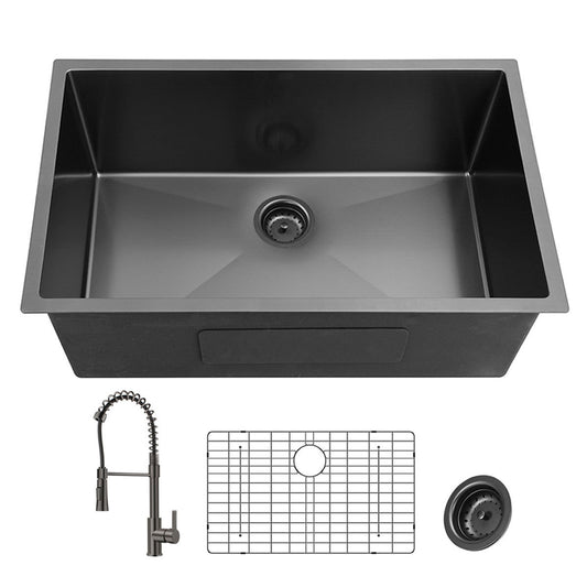 Gunmetal Black Stainless Steel Kitchen Sink Set with Spring Neck Faucet - 27 inches