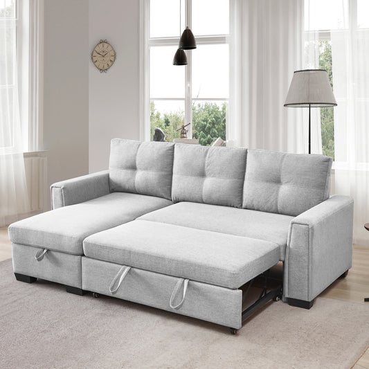 Modular Reversible Sleeper Sectional Sofa with Storage Chaise - Light Grey