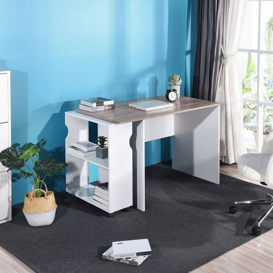 Oak & White Modern Computer Desk with Removable Bookcase - 47.4 L