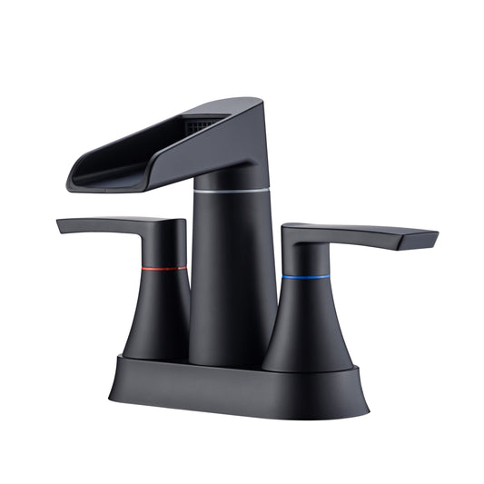 WaterSong Matte Black 2-Handle Bathroom Sink Faucet with Waterfall Spout