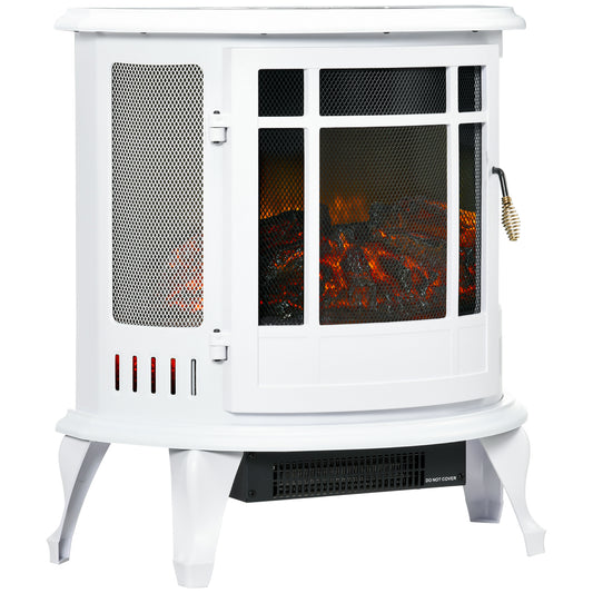22 White Electric Fireplace Stove with Realistic LED Flame and Adjustable Temperature
