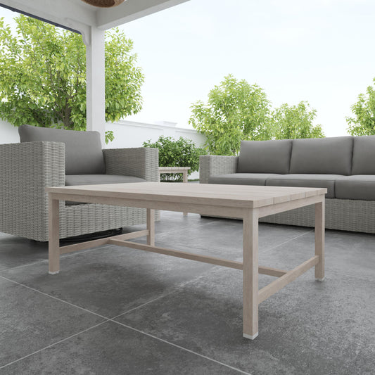 Sturdy Aluminum Outdoor Coffee Table - Elegant Whitewashed Birch Look, Enhanced Stability, Weather-Resistant Surface