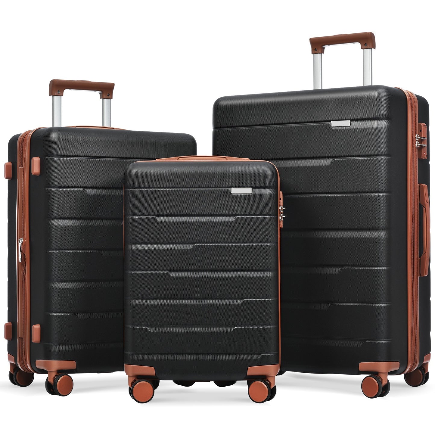 Luggage Sets 3 Piece Suitcase Set 20/24/28,Carry on Luggage Airline Approved,Hard Case with Spinner Wheels,Black and Brown