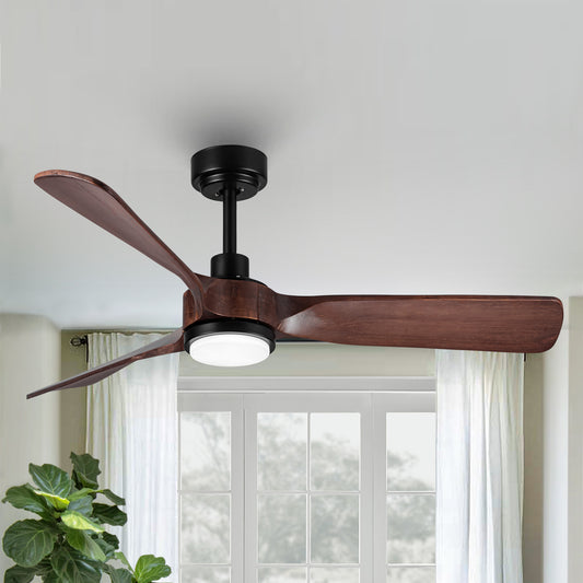 52-inch Dark Brown Wood Ceiling Fan with LED Light Kit and Remote Control