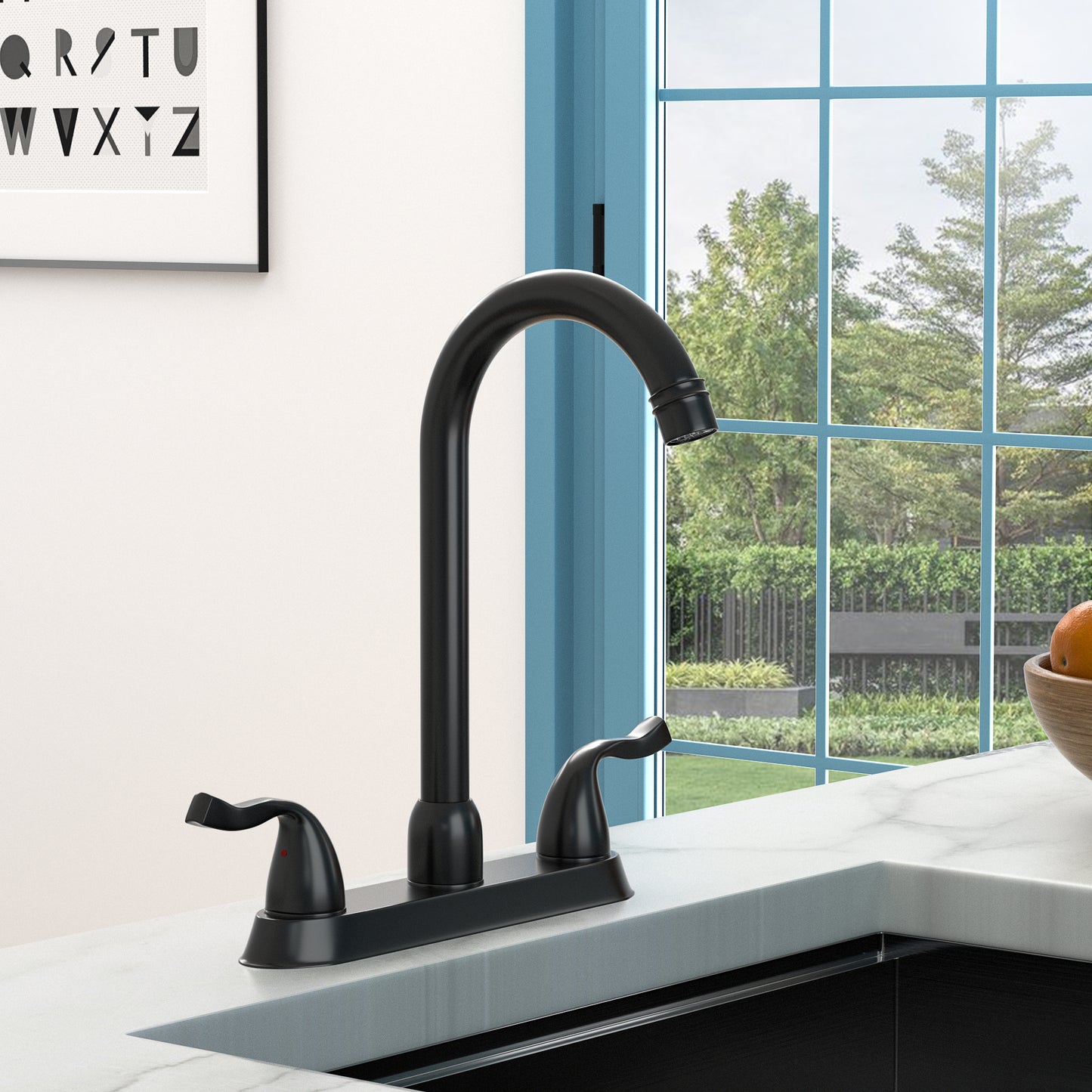 Kitchen Sink Faucet with 2 Handles, 3-Hole Installation, Matte Black