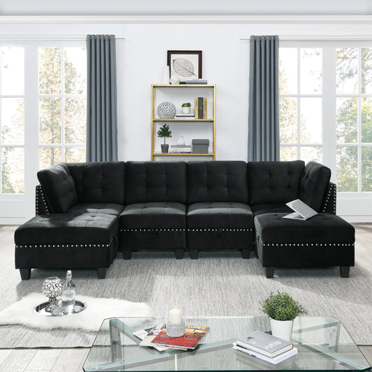 U Shaped Black Velvet Modular Sectional Sofa with DIY Combination