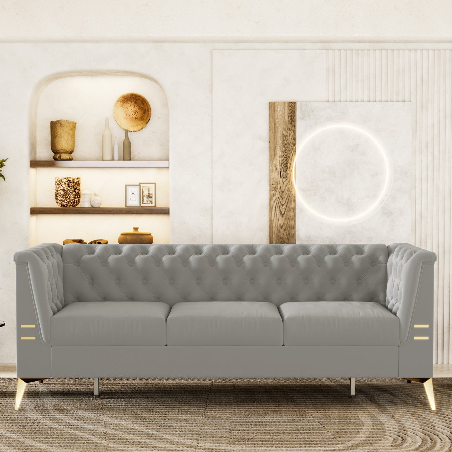 FX-P83-LG2 (sofa) Modern Style Velvet Button-Tufted Living Room SOFA with Removable Cushion & Solid Wood Legs  Sofas