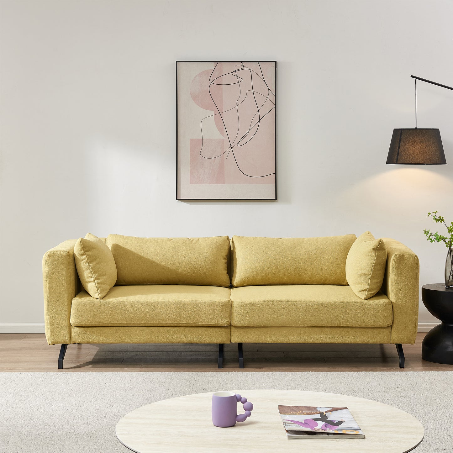 Living  Room  Sofa Couch with Metal Legs Yellow Fabric