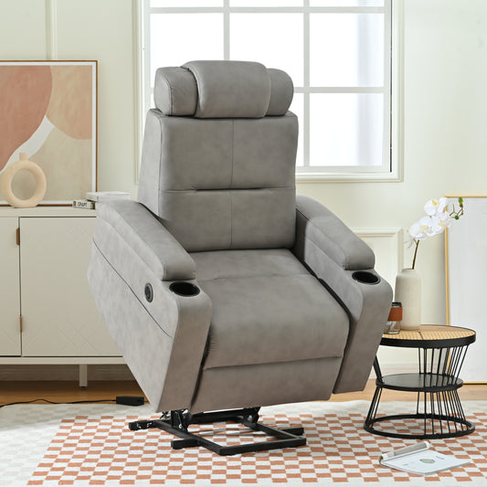 Comfortable Power Lift Recliner Chair for the Elderly with USB Charge Port (Light Gray)