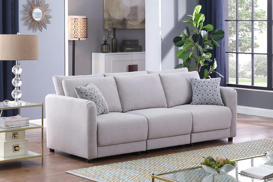 Penelope Light Gray Linen Fabric Sofa with Pillows