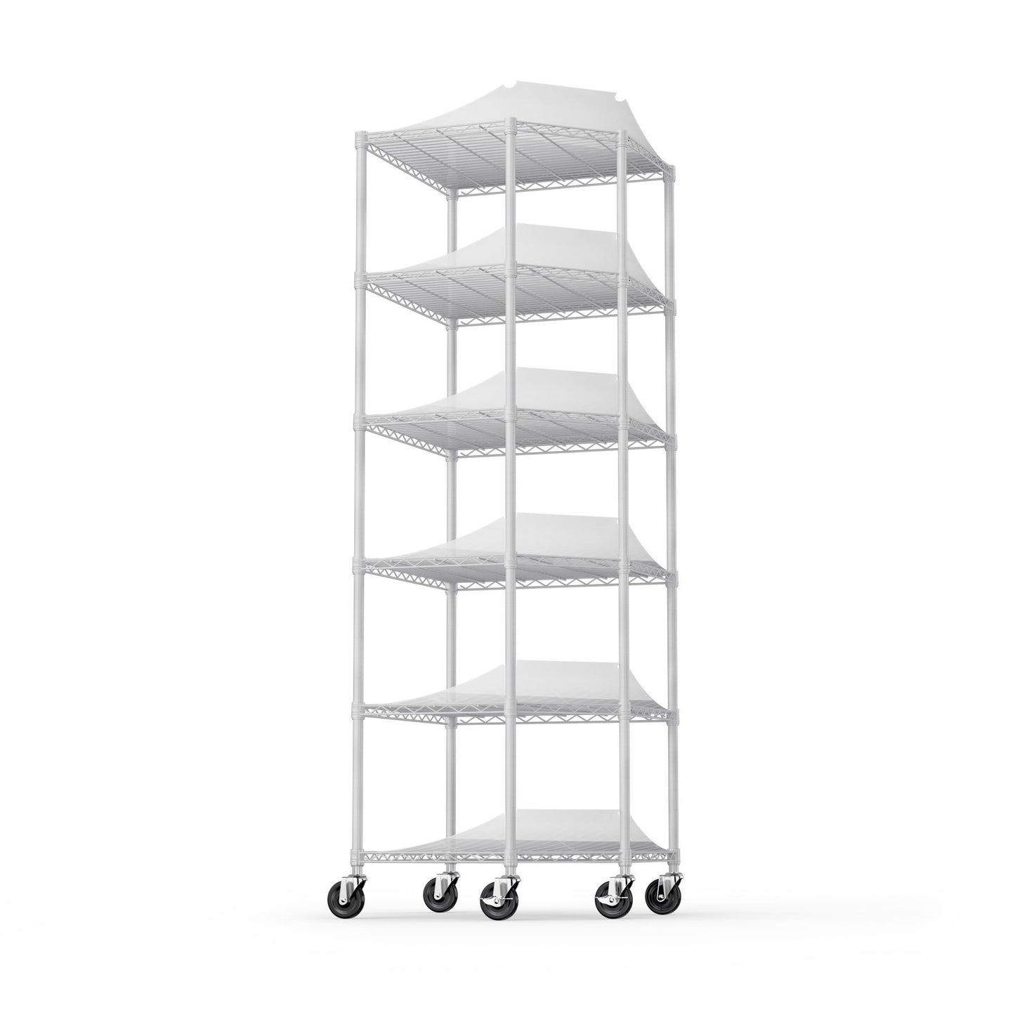 6 Tier Shelf Corner Wire Shelf Rack Pentagonal Shelves with Wheels Adjustable Metal Heavy Duty Free Standing Corner Storage Display Chrome Rack for Bathroom, Living Room, Kitchen - White