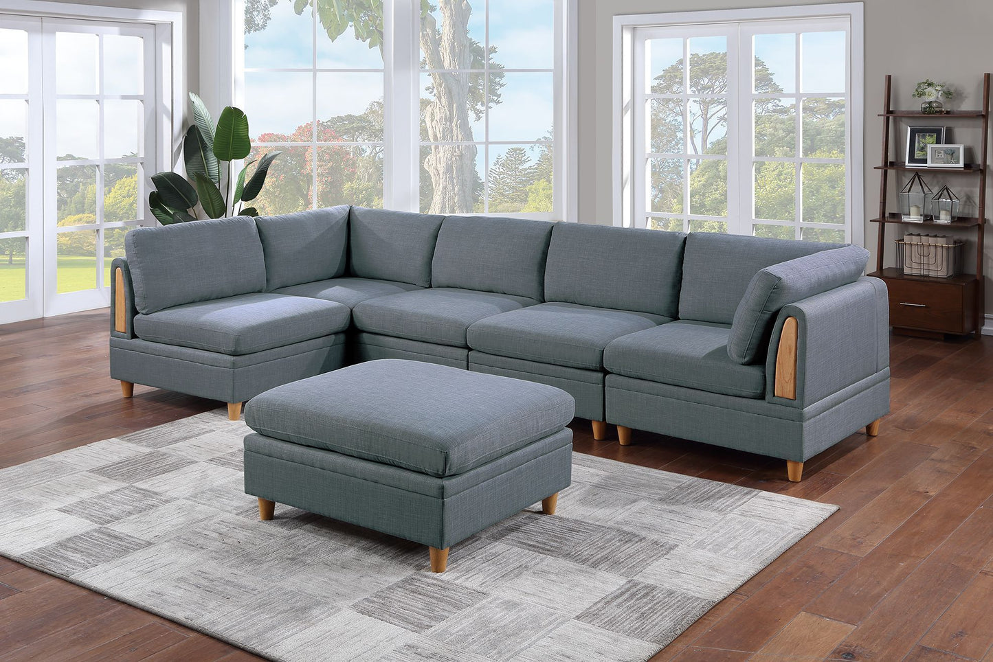 Modern Steel Grey Fabric Modular Living Room Set